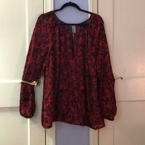 Red & Black Slit Blouse